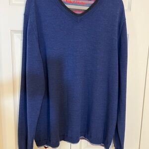 Robert Graham Blue V-Neck Sweater Classic Knit